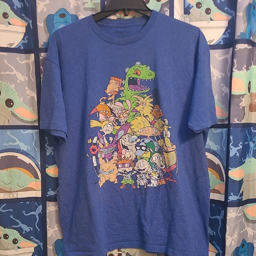 Blue Graphic T-Shirt with Cartoon Characters